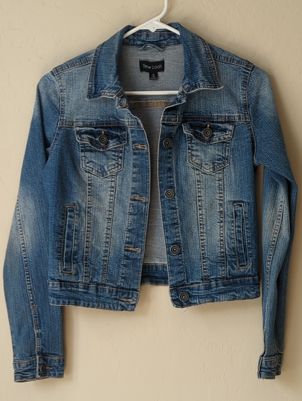 New Look Youth Sz Sm Blue Med Wash Denim Jacket Button Up Long Sleeve